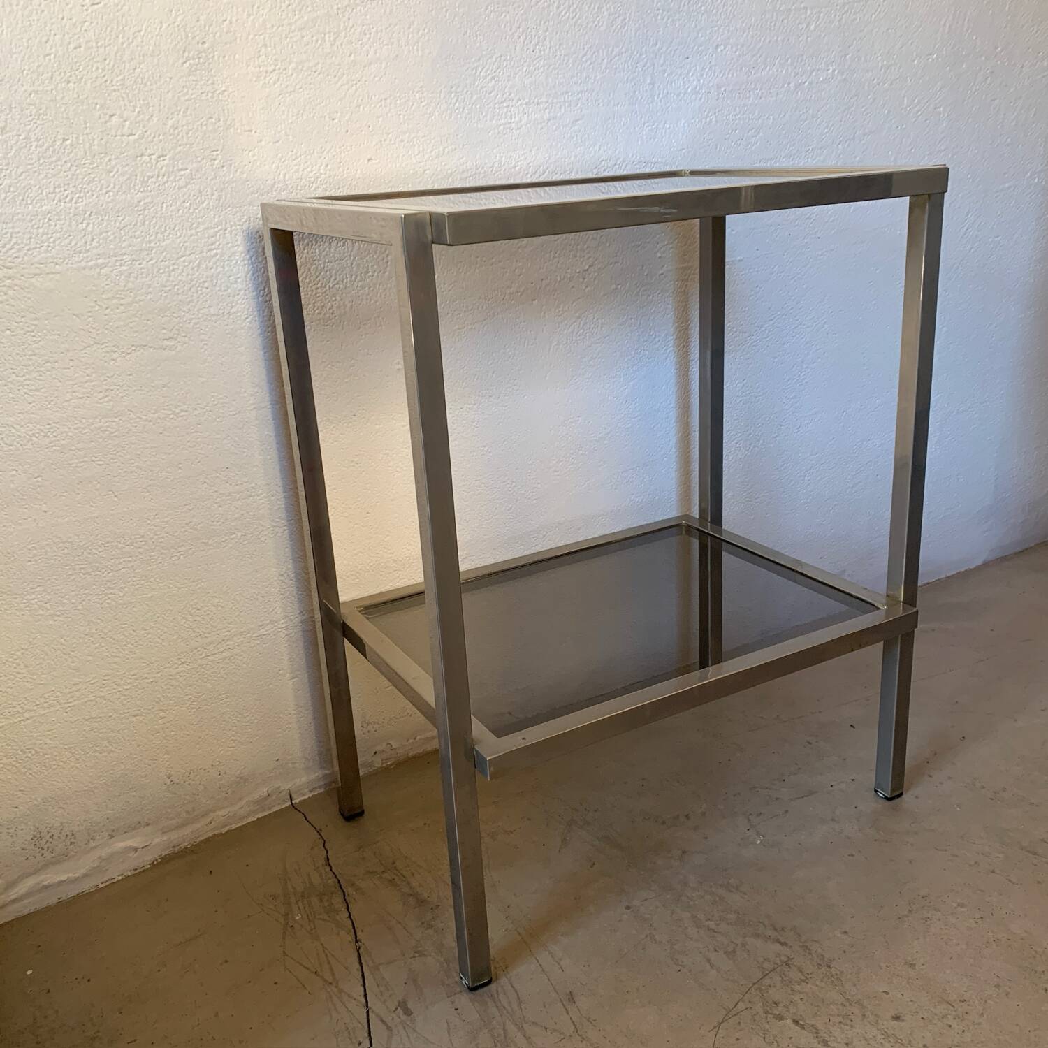 Designer chrome and smoked glass side table, 1970s