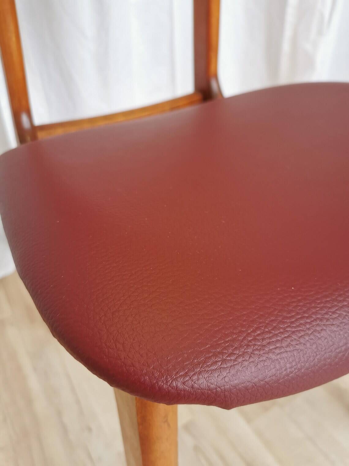 Vintage Beech Wood Dining Chair: Red Faux Leather, Made in Yugoslavia