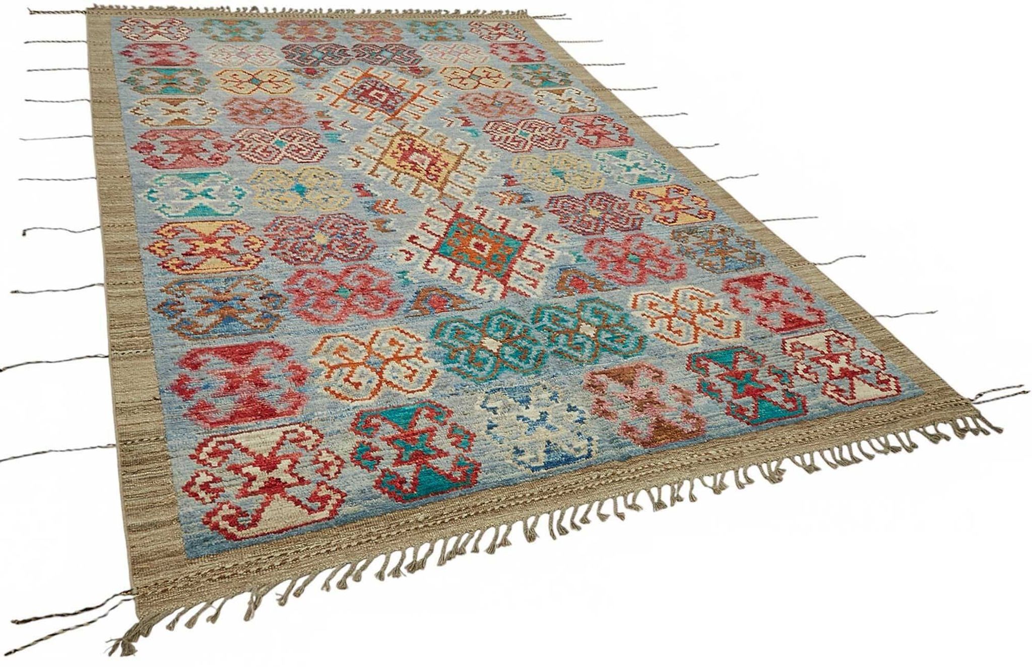Handwoven Tribal One of a Kind 204 cm x 312 cm Multicolor Wool Carpet