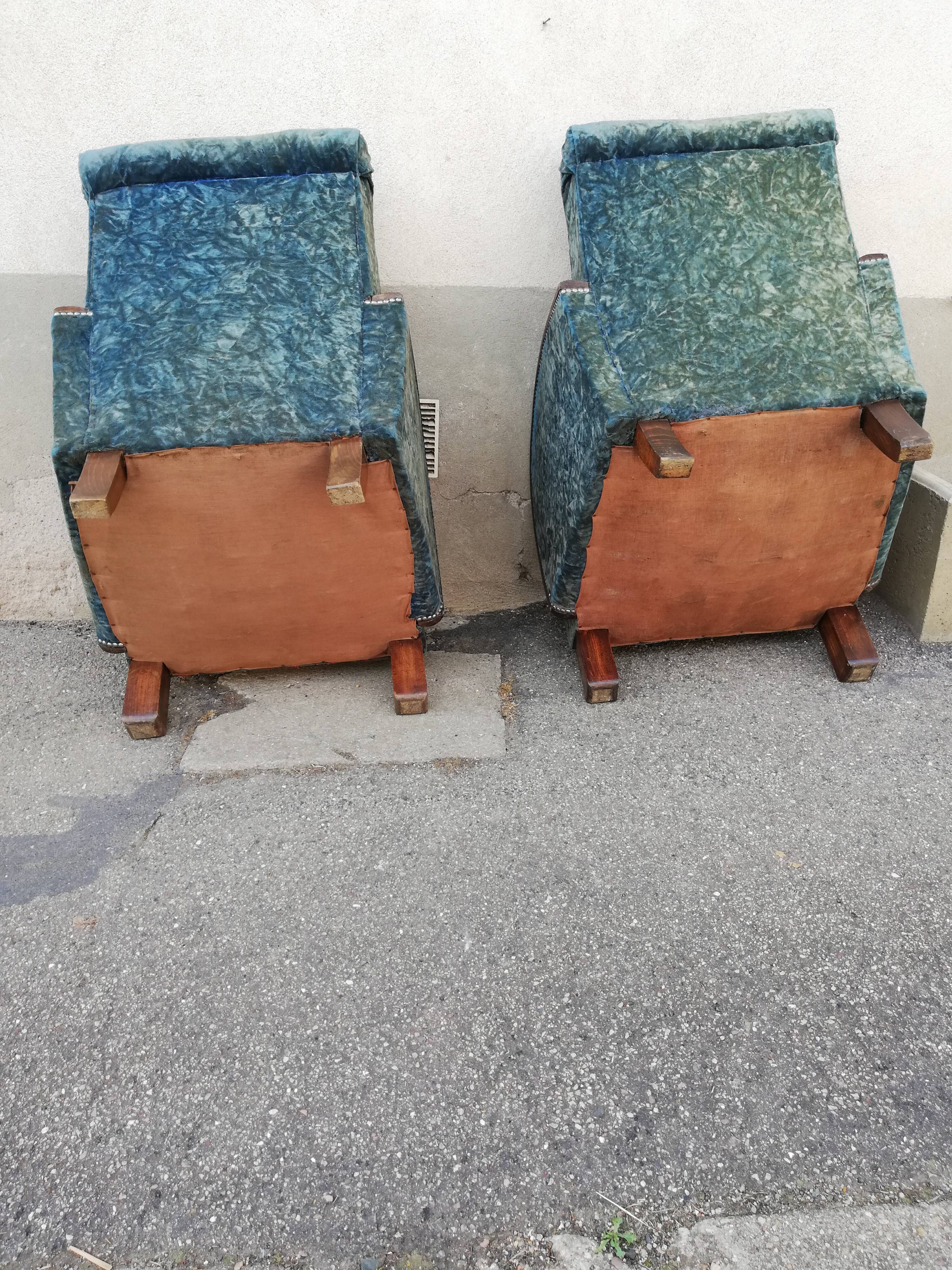 Paire de fauteuils art déco tissu bleu