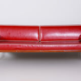Red leather sofa made by Robert Slezak in 1930s Czechia. Bauhaus design