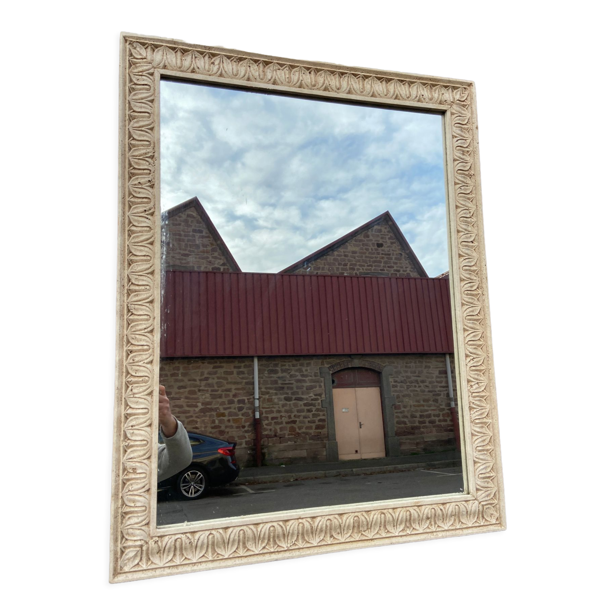 Mirror antique style in travertine from italy