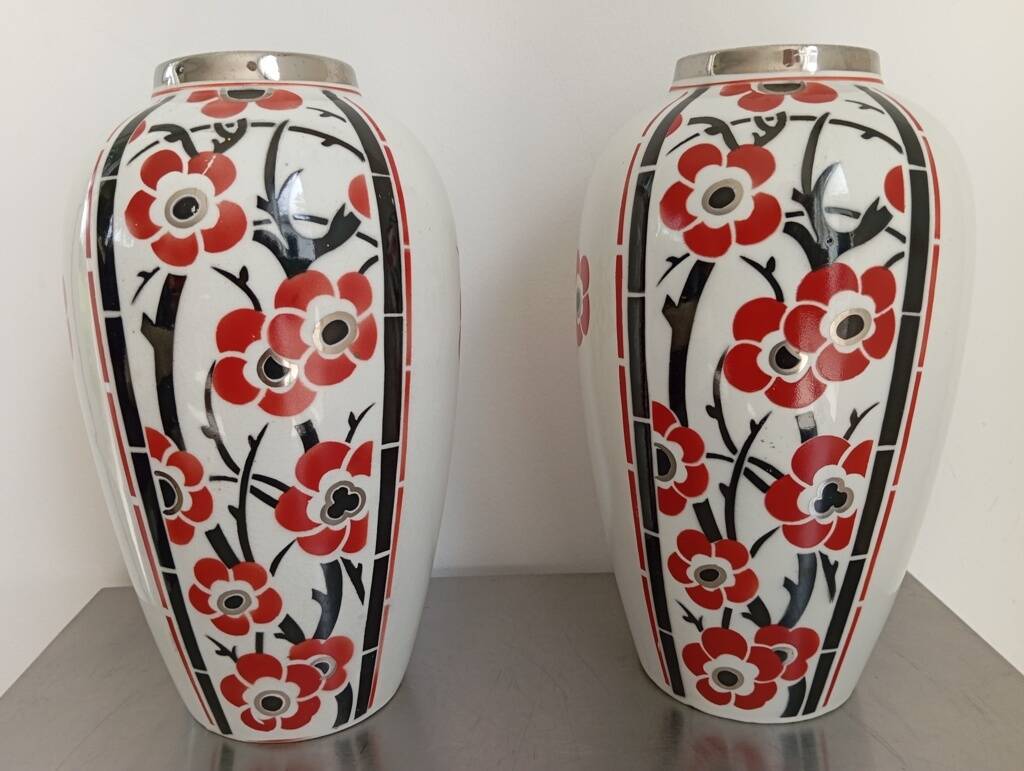 Paire de vases art déco faïence moulin des loups 1930