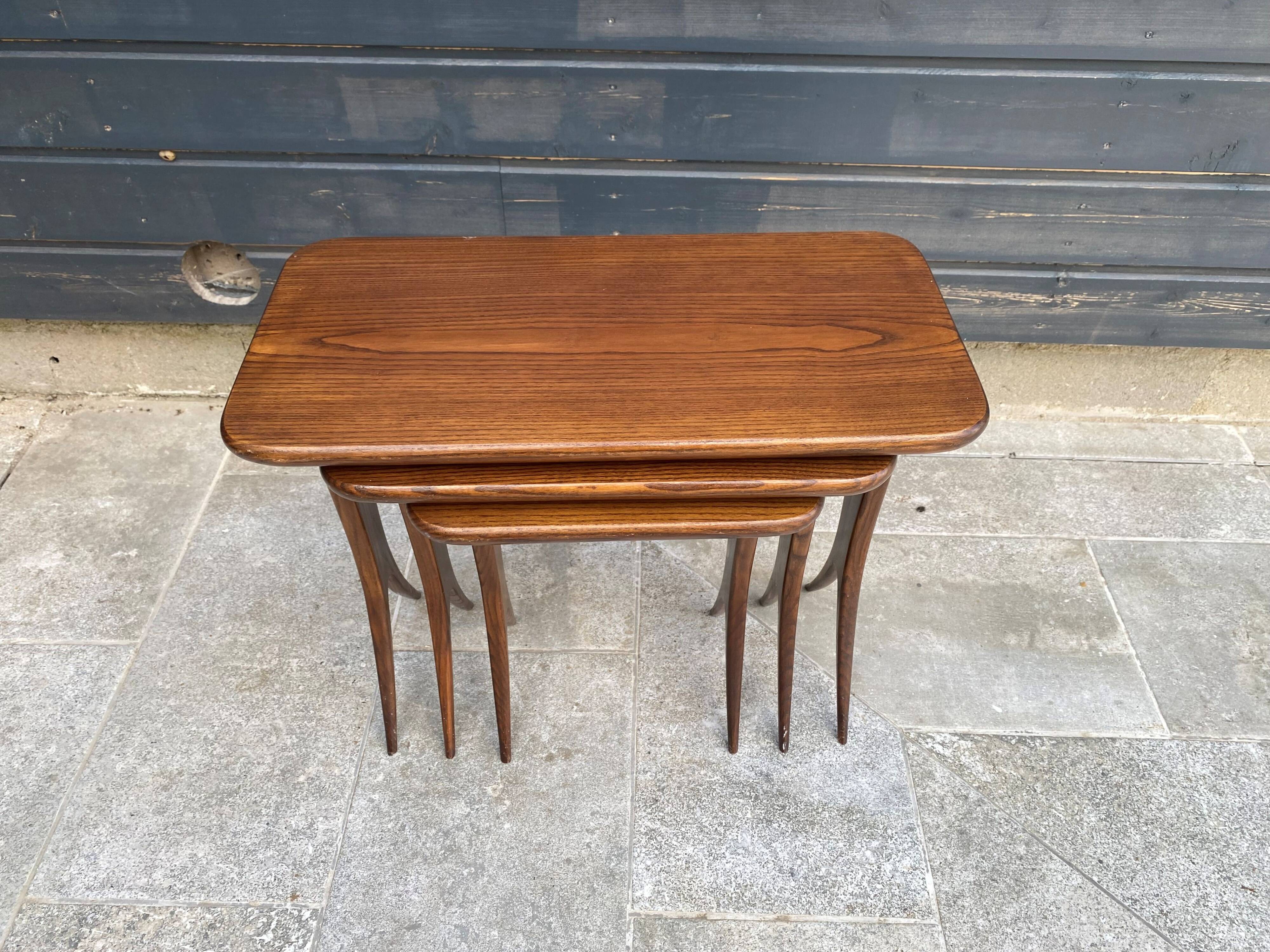 Set of 3 nesting tables by Raphaël Raffel, Scandinavian vintage, 1960s