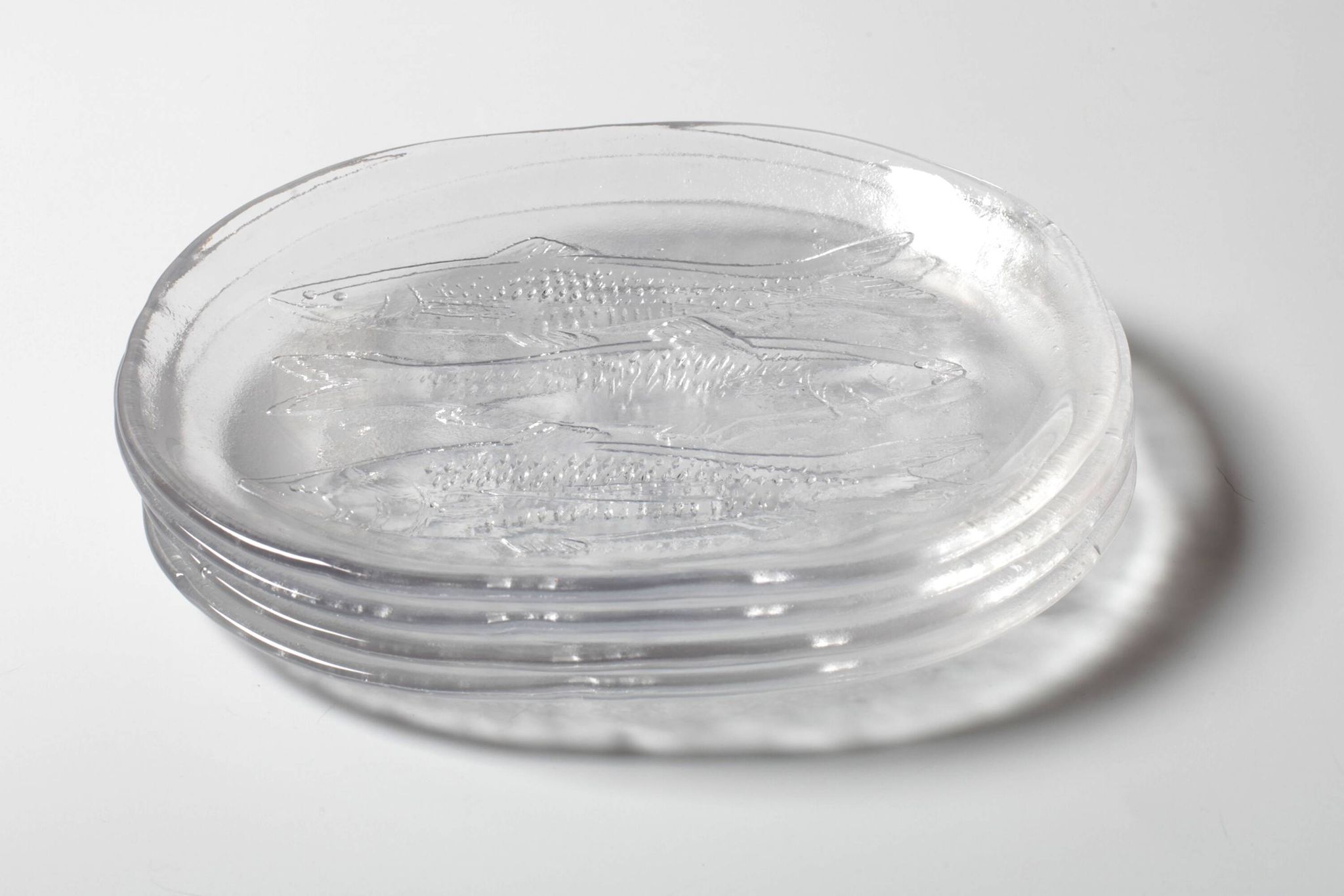 Set of 4 Vintage Kosta Boda Glass Oval Dinner Fish Plates / Sweden / 1970s