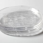 Set of 4 Vintage Kosta Boda Glass Oval Dinner Fish Plates / Sweden / 1970s
