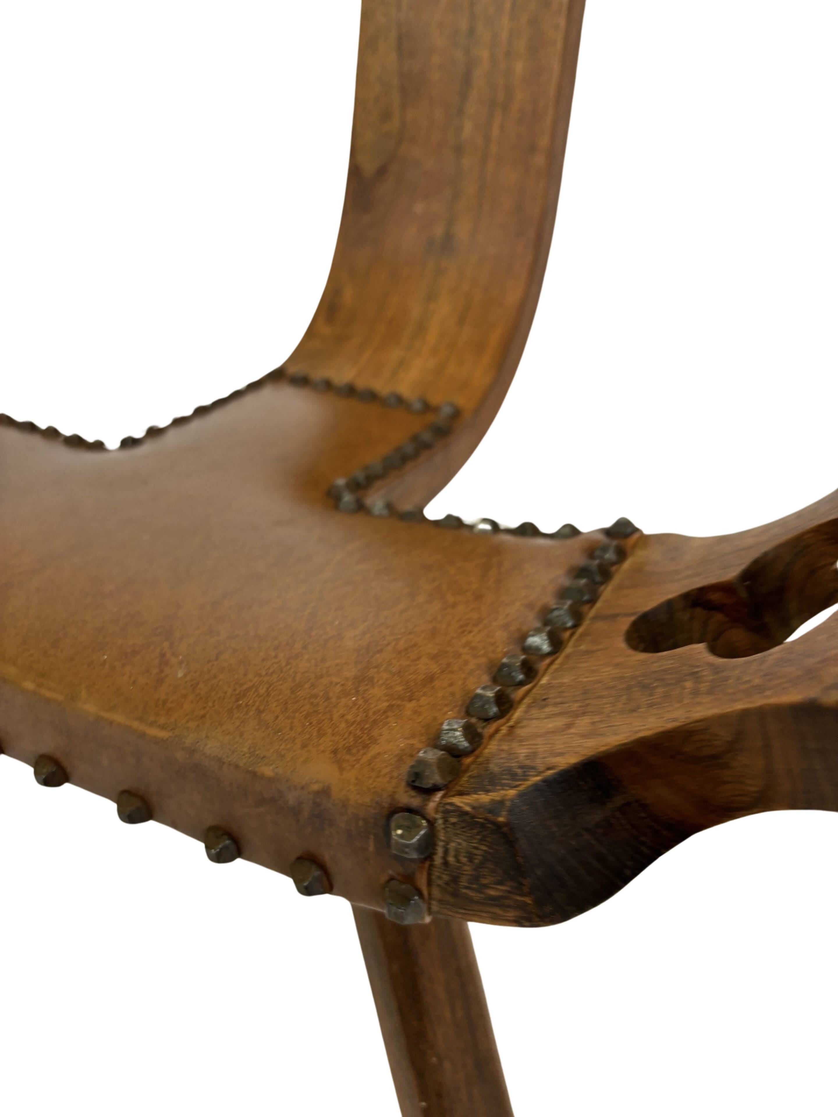 Vintage Spanish chair stool brutalist design wood