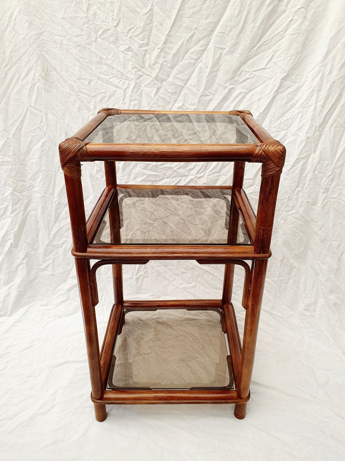 Rattan and smoked glass side table