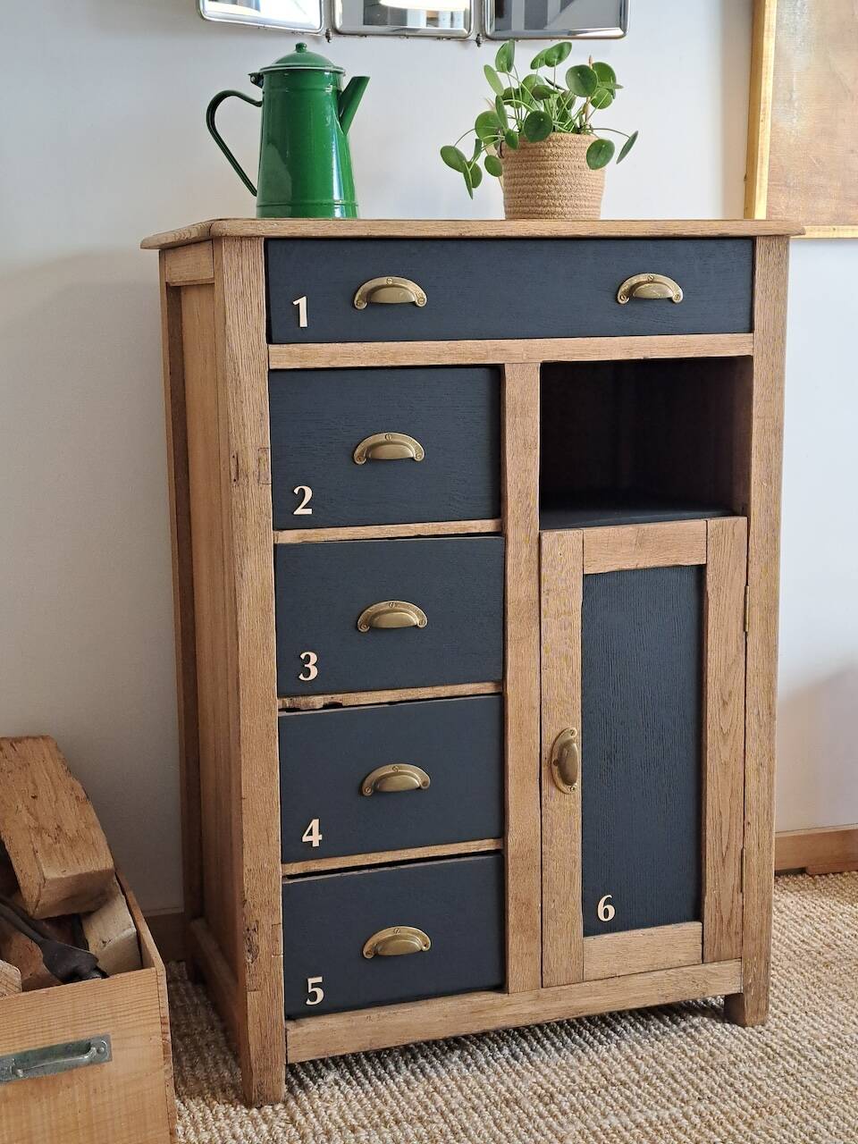Vintage high sideboard in solid oak