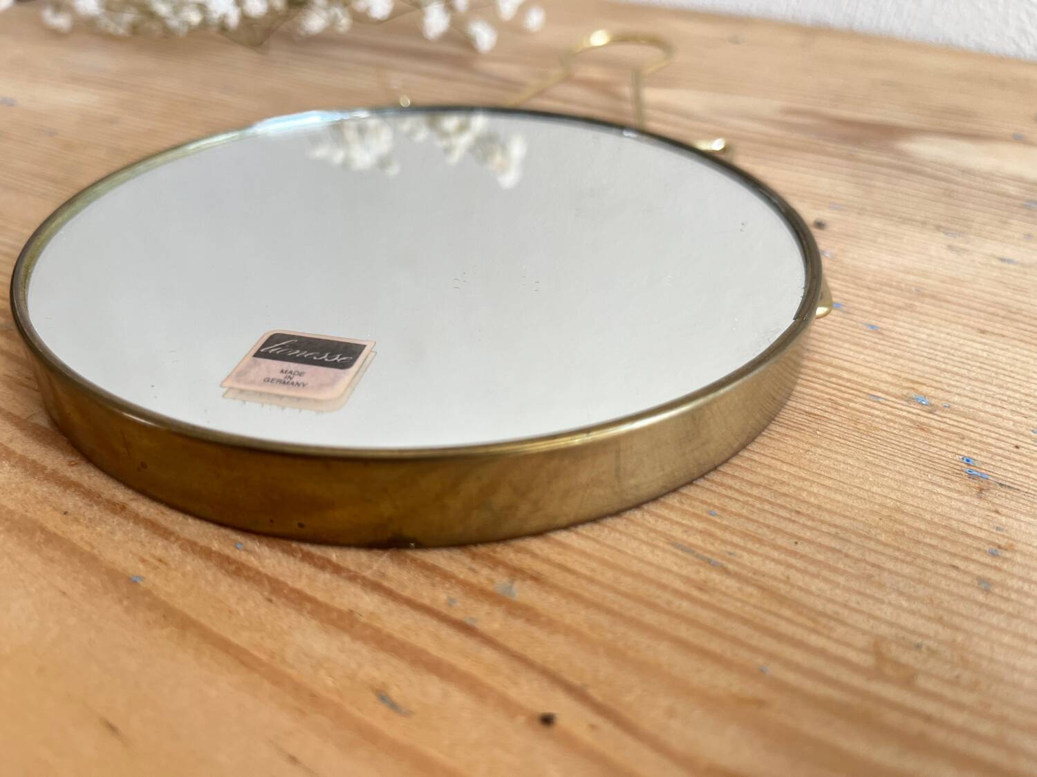 Vintage round gold barber mirror