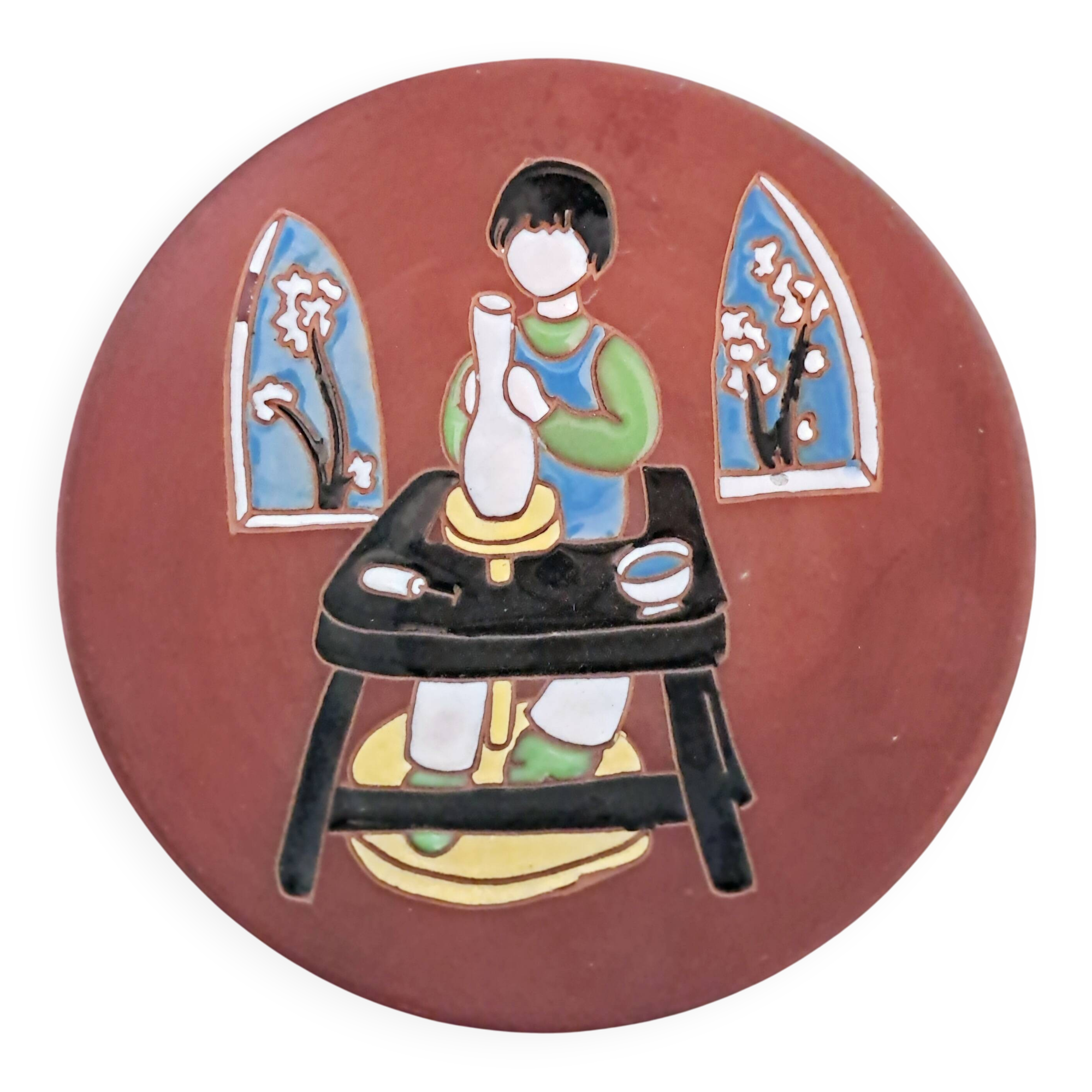 Ceramic plate, terracotta, glazed. Elie Brachant