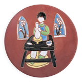 Ceramic plate, terracotta, glazed. Elie Brachant