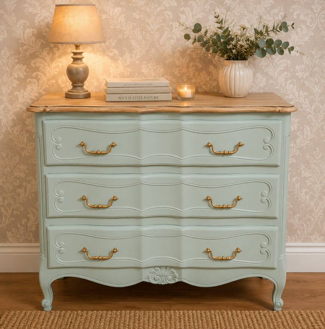 Water green Louis XV style chest of drawers
