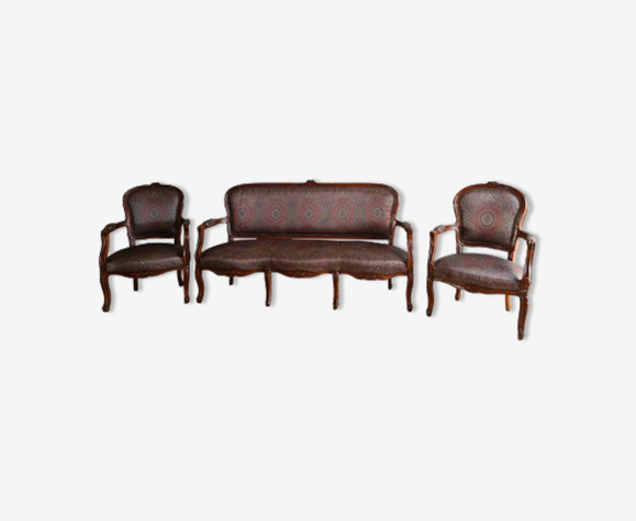 Salon style Louis XV en noyer massif