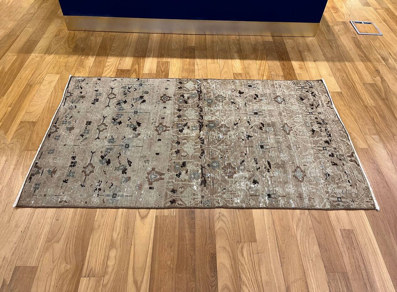 Antique Unique Aztec Design Muted Turkish Old Rug