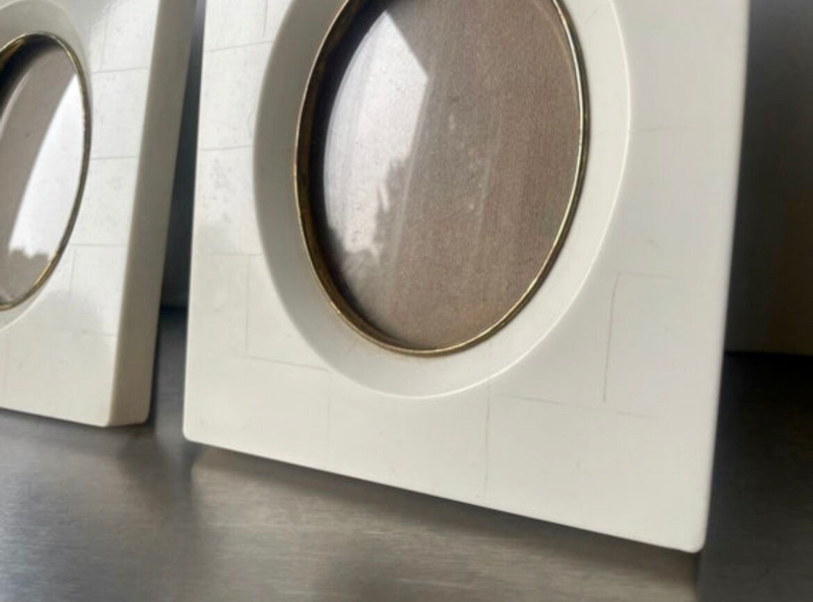 Pair vintage bakelite frames 14.5 cm x 12.5 cm glass 8.5 cm x  6 cm