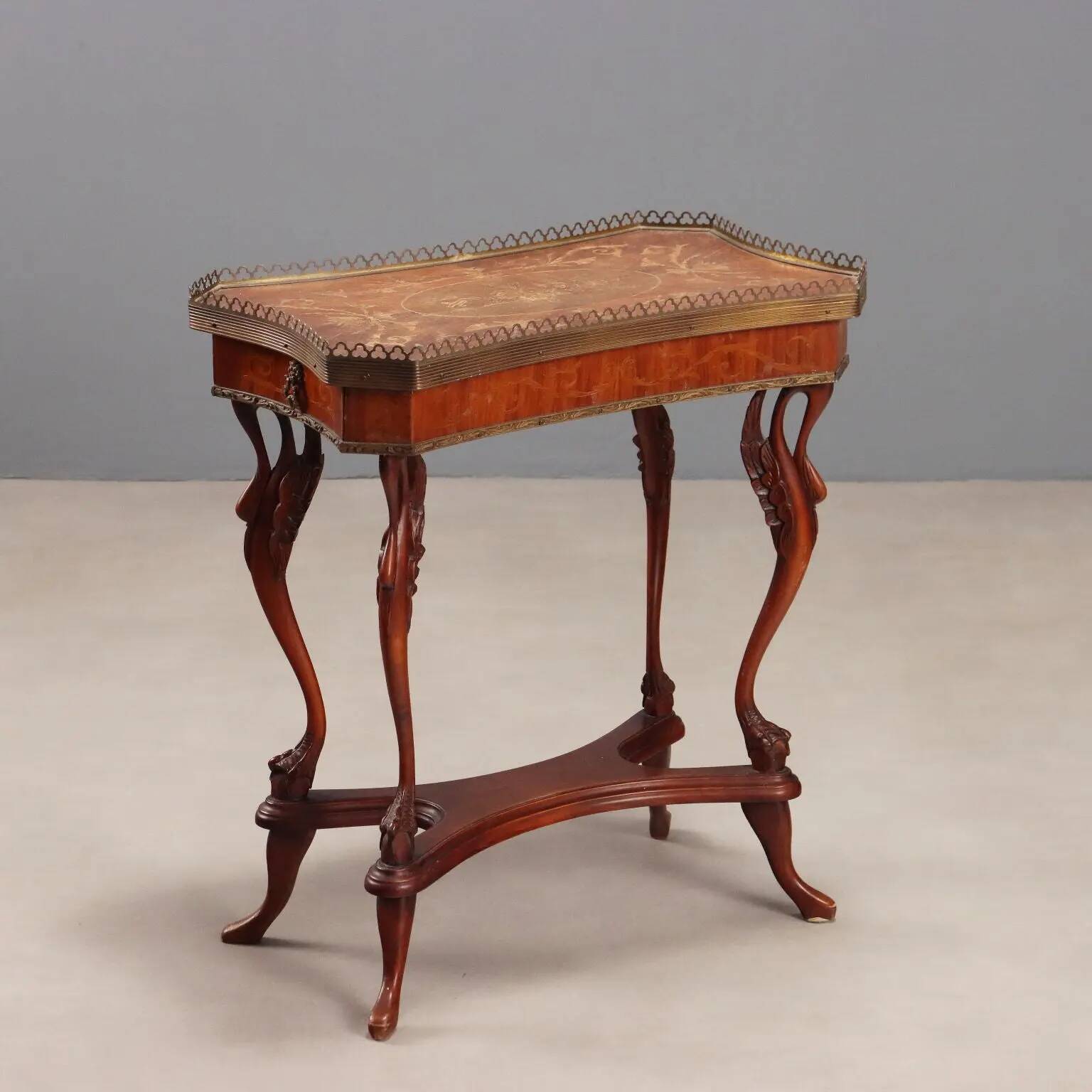 Small antique coffee table made of fruitwood and rosewood, 20th century.