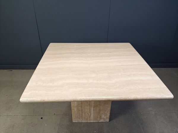 Table à manger carrée vintage en travertin, années 1970