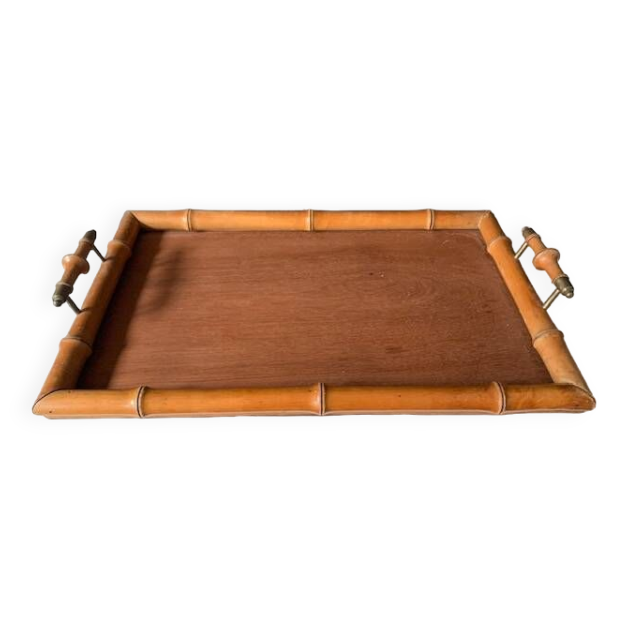 Old serving tray in faux bamboo and brass, 19th century
