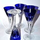 Set of 5 Roemers Nelly glasses in cut crystal from Saint-Louis, cobalt blue color, 1930