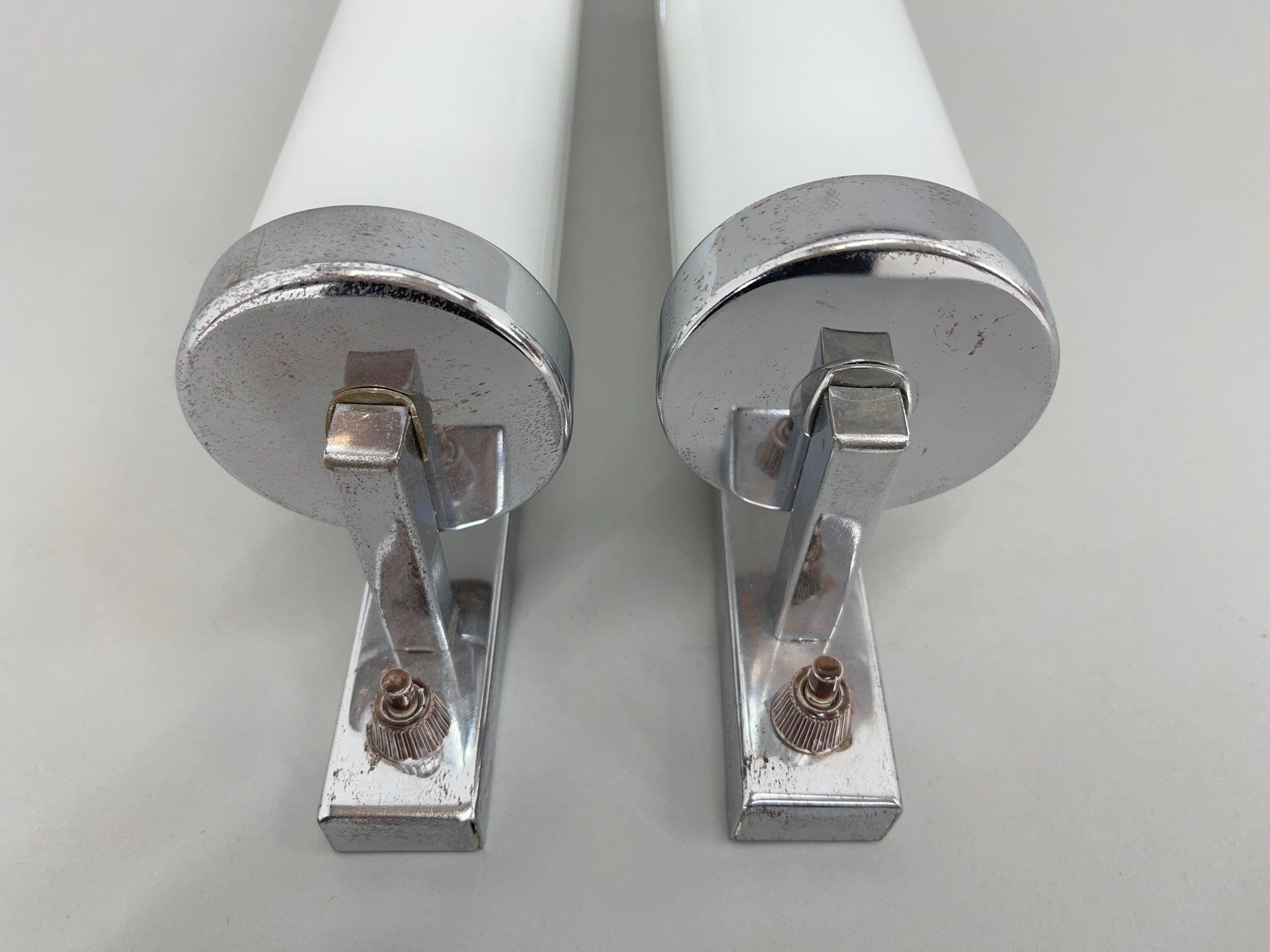 Pair of bauhaus or functionalist chrome wall lamps, 1930's