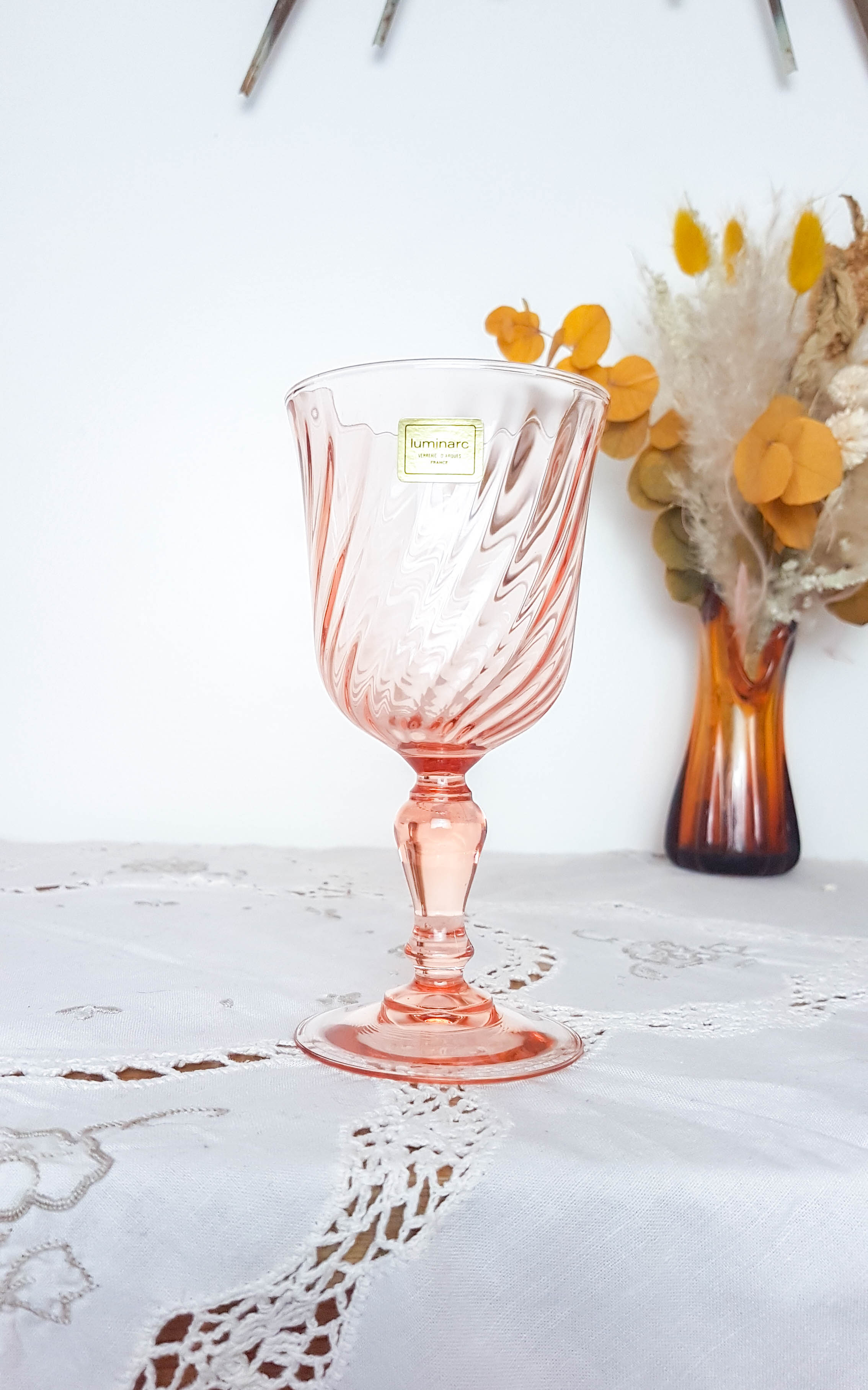 set of 6 red wine glasses pink rosaline luminarc arcoroc 14.5cm vintage