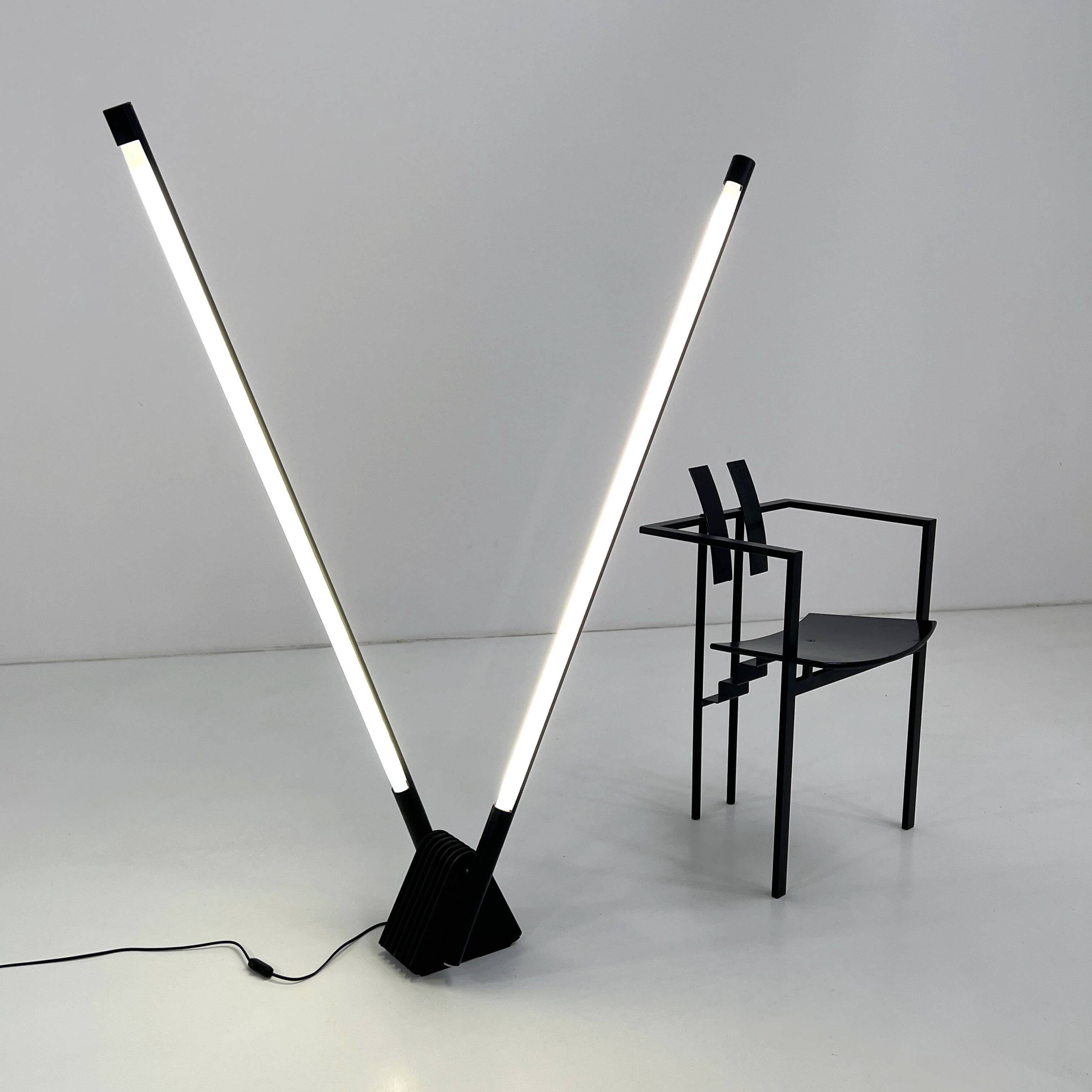 Sistema Flu black floor lamp by Rodolfo Bonetto for Luci Italia, 1980
