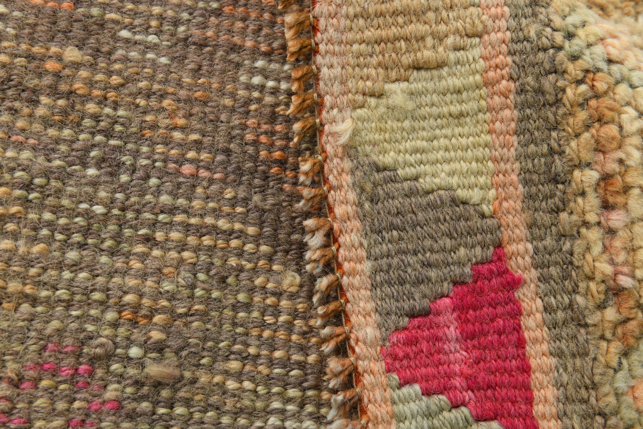 Sand Beige & Pink Turkish Vintage Runner Rug, 80x413Cm