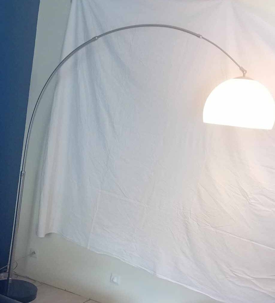 Large 70s ARC floor lamp in brushed stainless steel