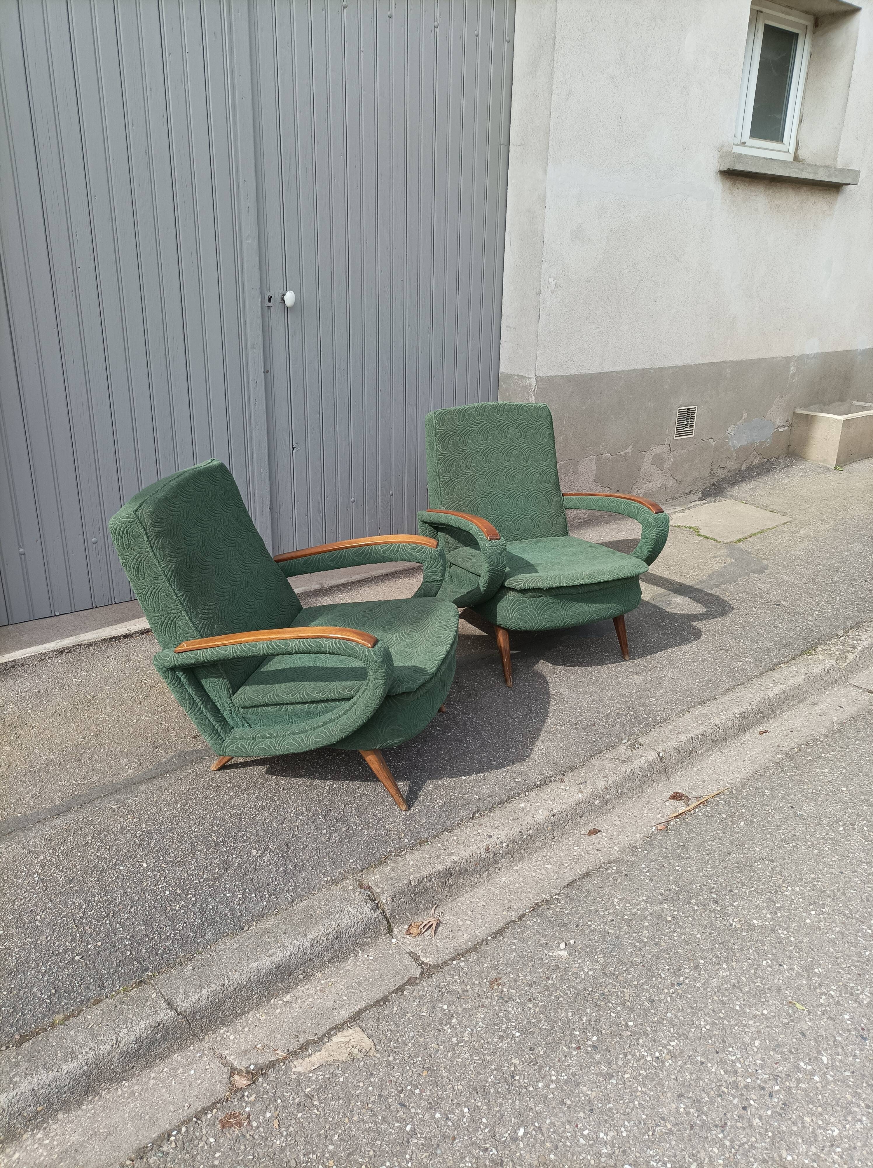 Pair of vintage armchairs green fabric