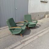 Pair of vintage armchairs green fabric