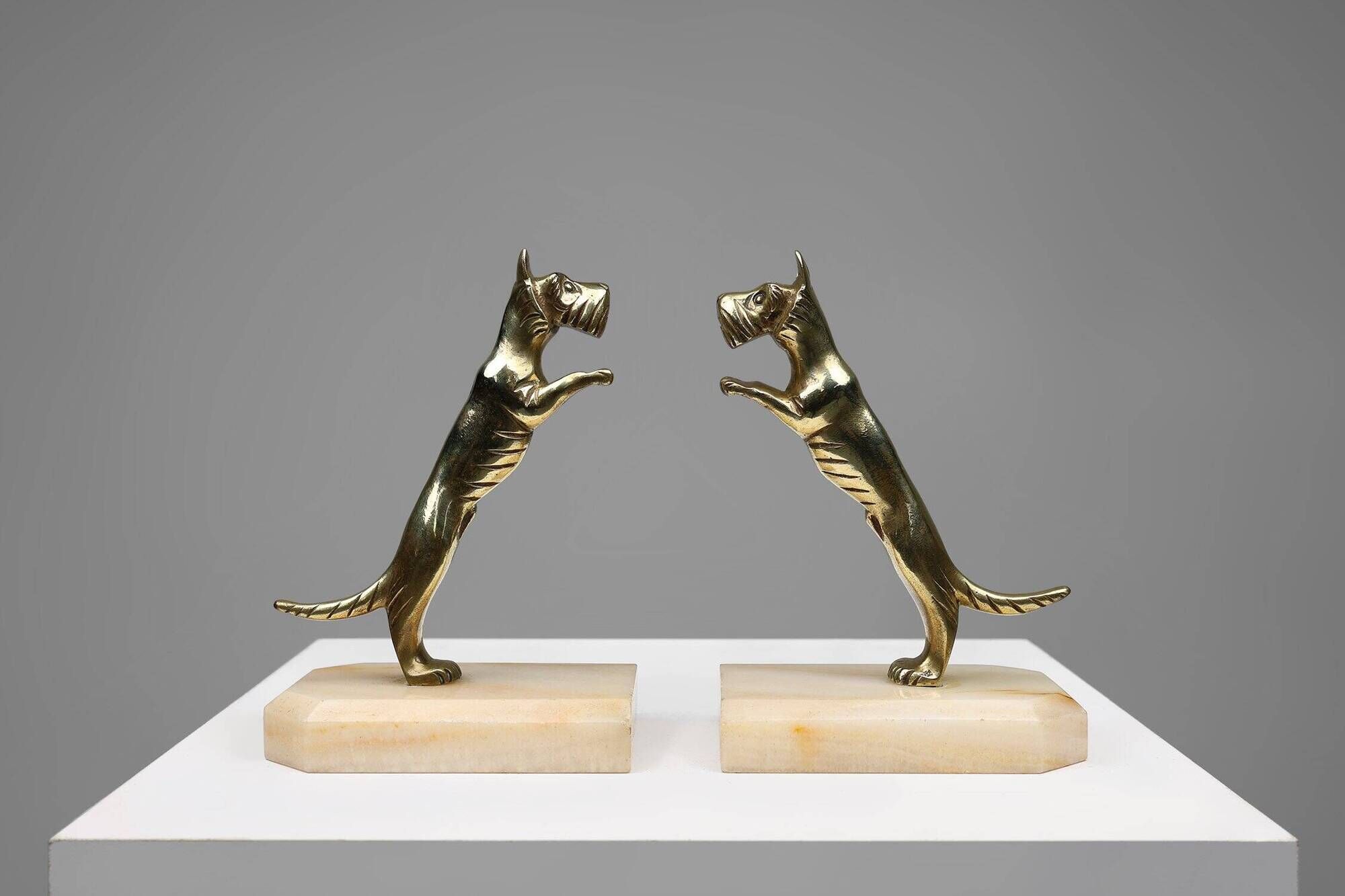 Art Deco Bookends in Copper with Marble Bases, France, 1930s, Set of 2