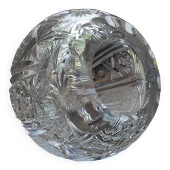 Vintage cut crystal ball ashtray, heavy and thick, rare and atypical piece