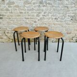 Set of 4 wooden and metal school stools