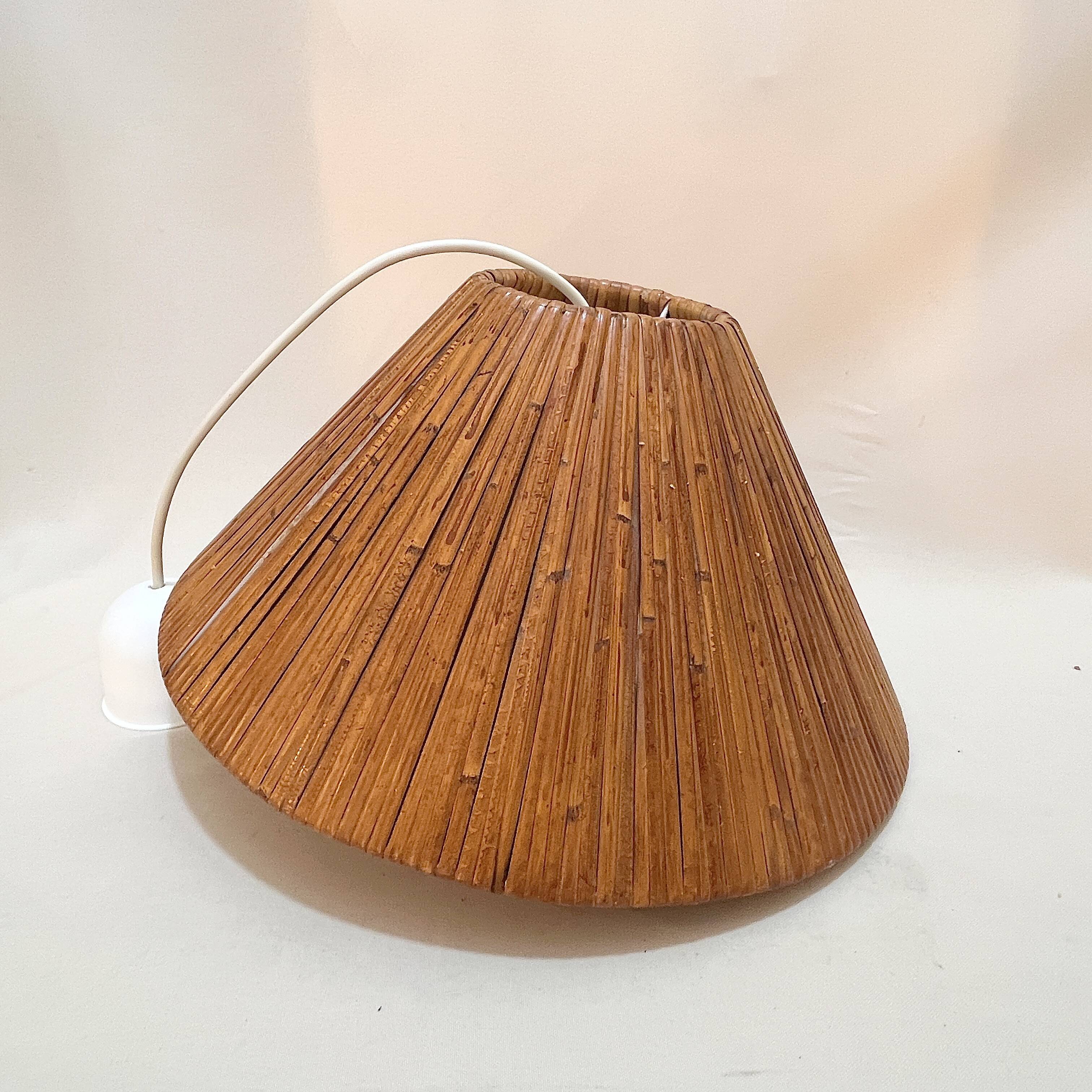 Vintage wicker or rattan conical pendant light from the 70s and 80s, bohemian chic