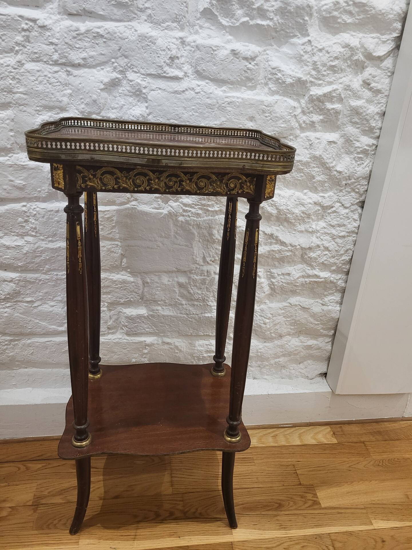 Mahogany side table with marble and bronze in Louis XV style.