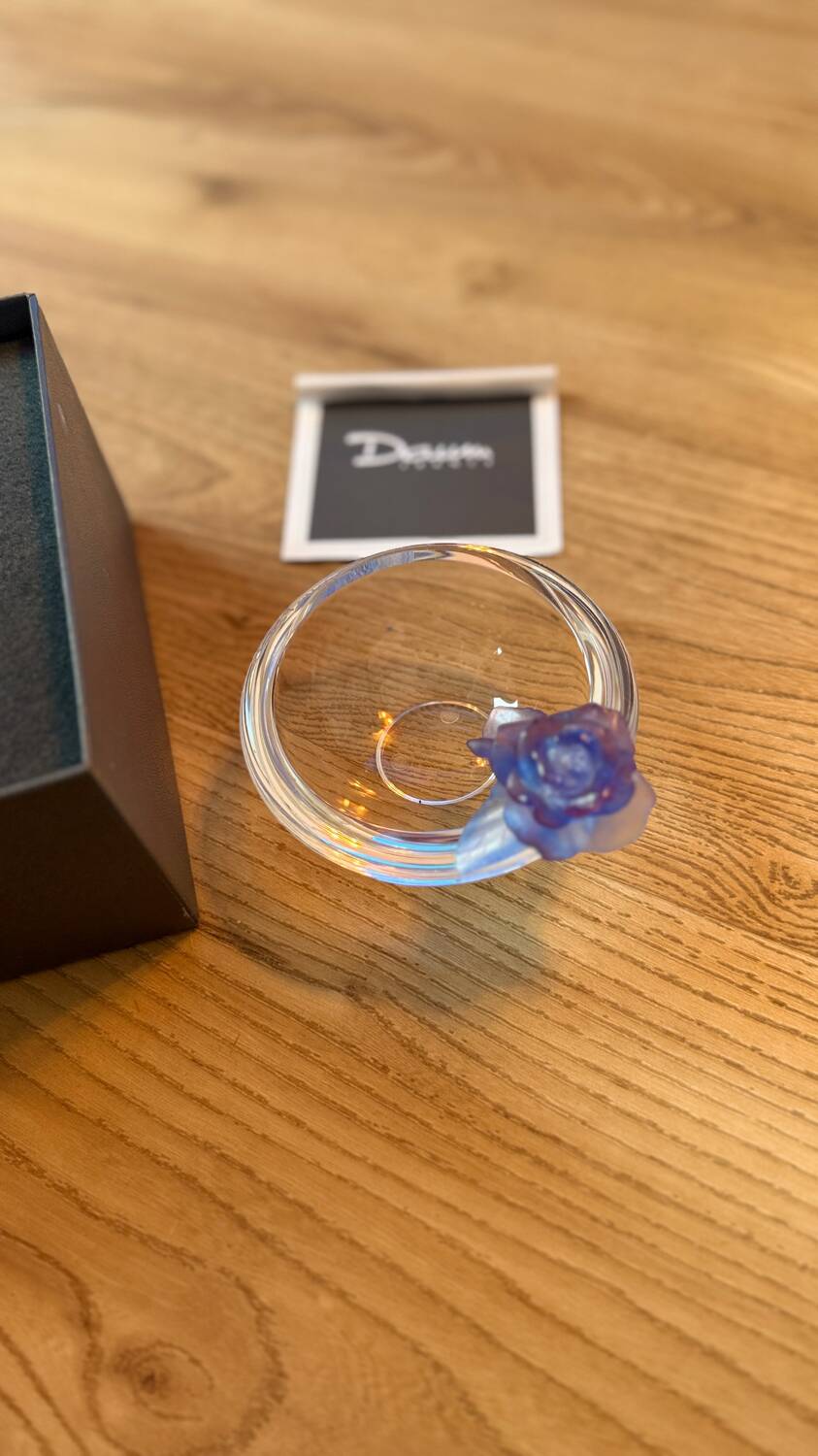 Daum France decorative bowl – Crystal paste – Blue flower – Brand