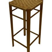 Tabouret vintage années 60 en chêne avec assise tressée