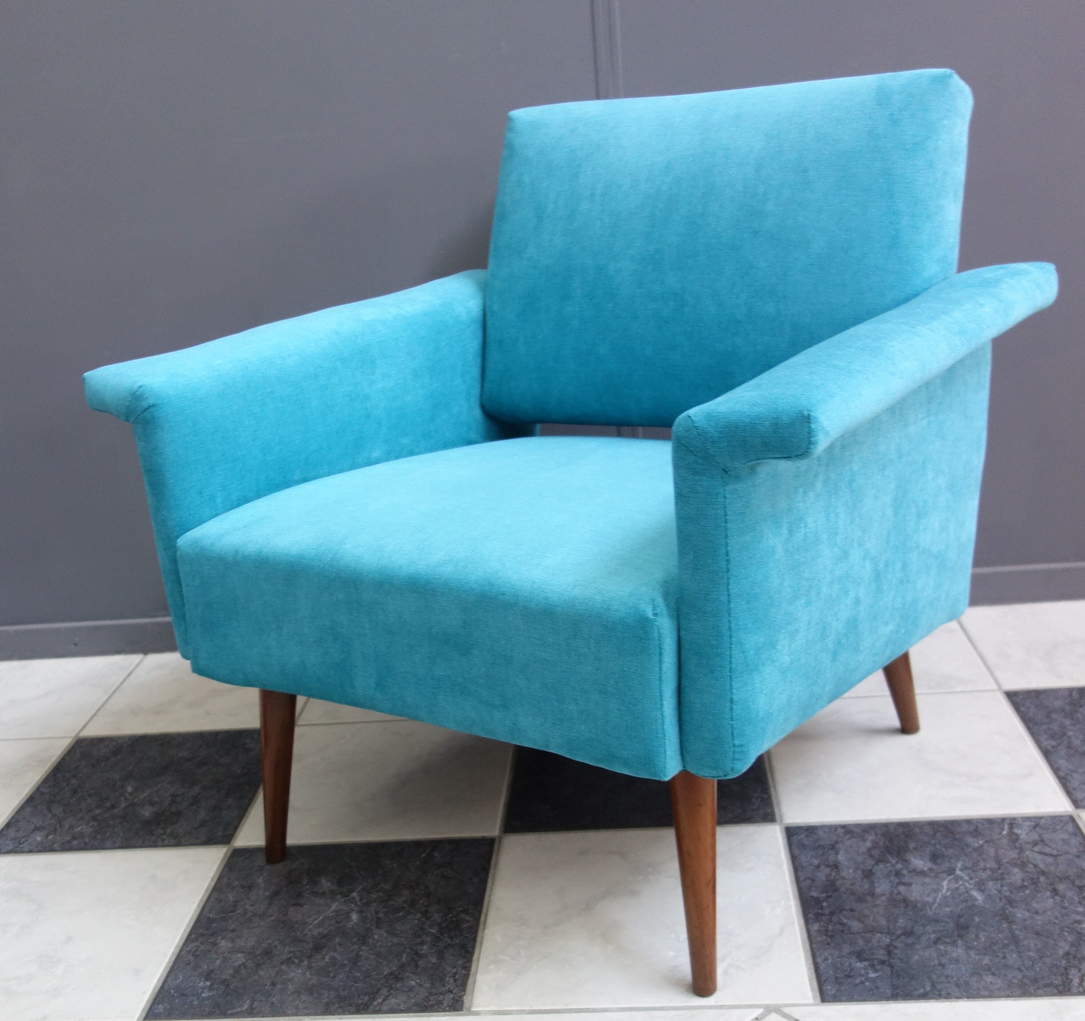 Blue velvet armchair 1960s