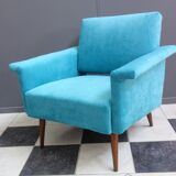 Blue velvet armchair 1960s