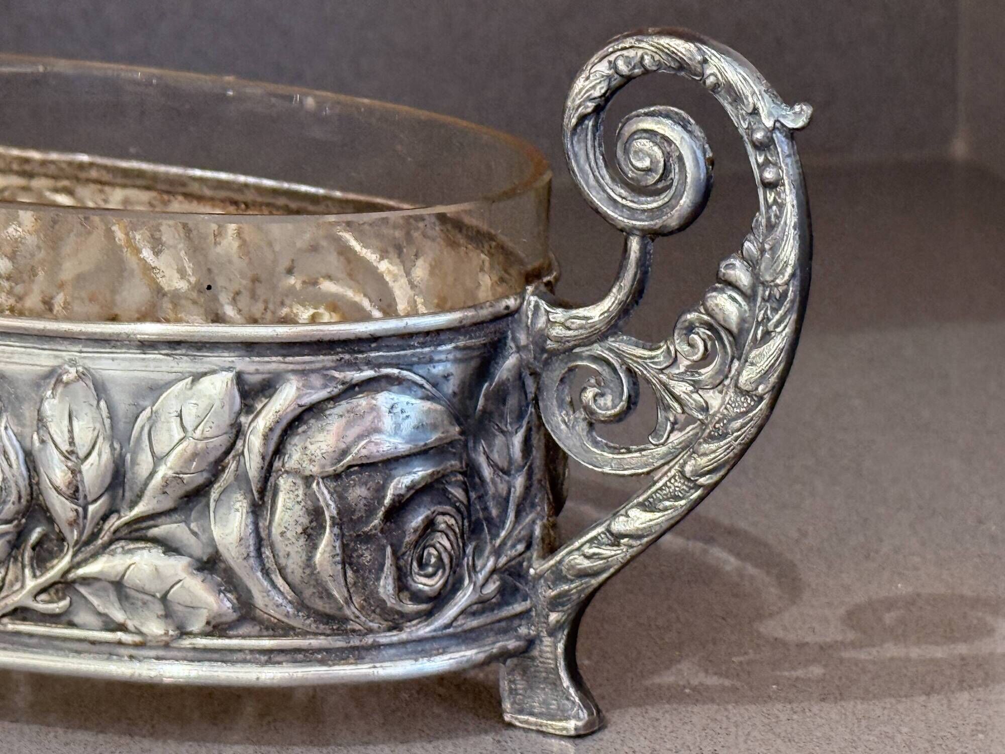 Antique Silver Cup Rose Silver & Crystal Jardiniere Decorative Bowl Cup