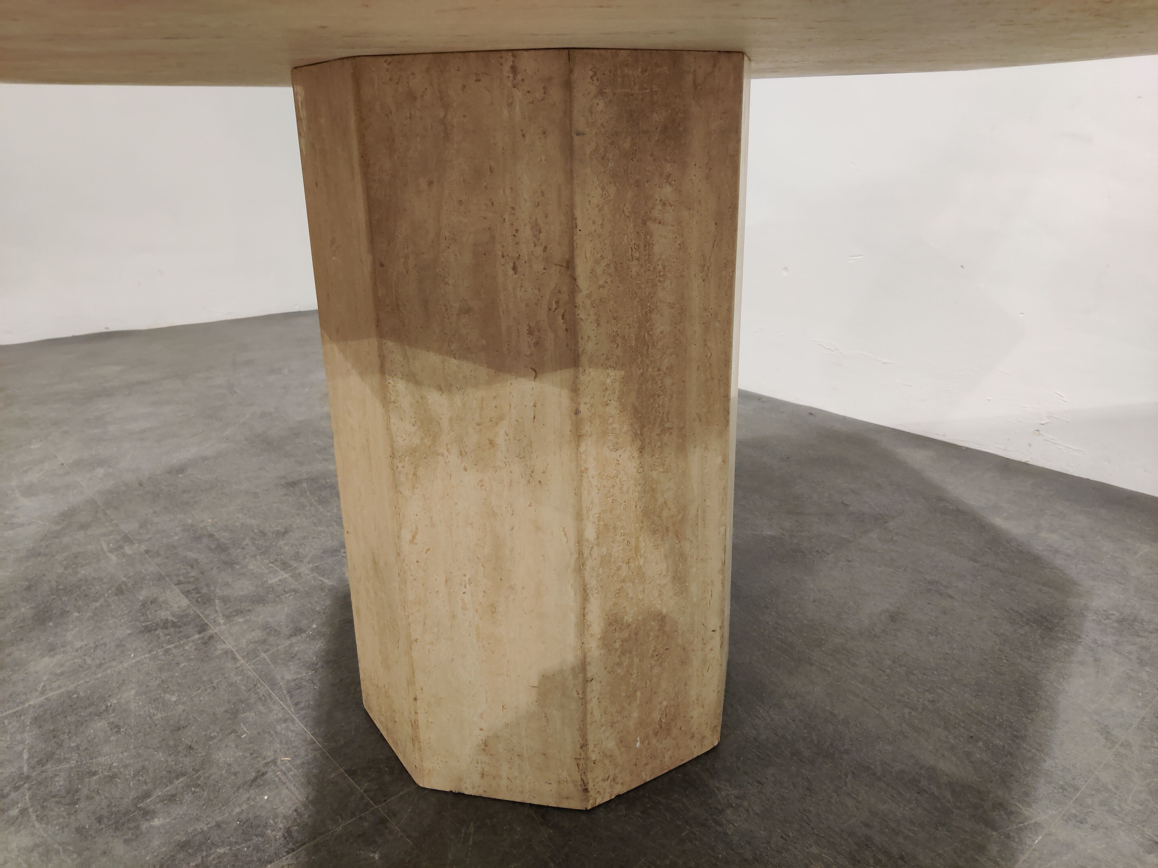 Octogonal italian travertine dining table 1970s
