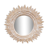Miroir " Soleil" en bois sculpté et cérusé 74cm