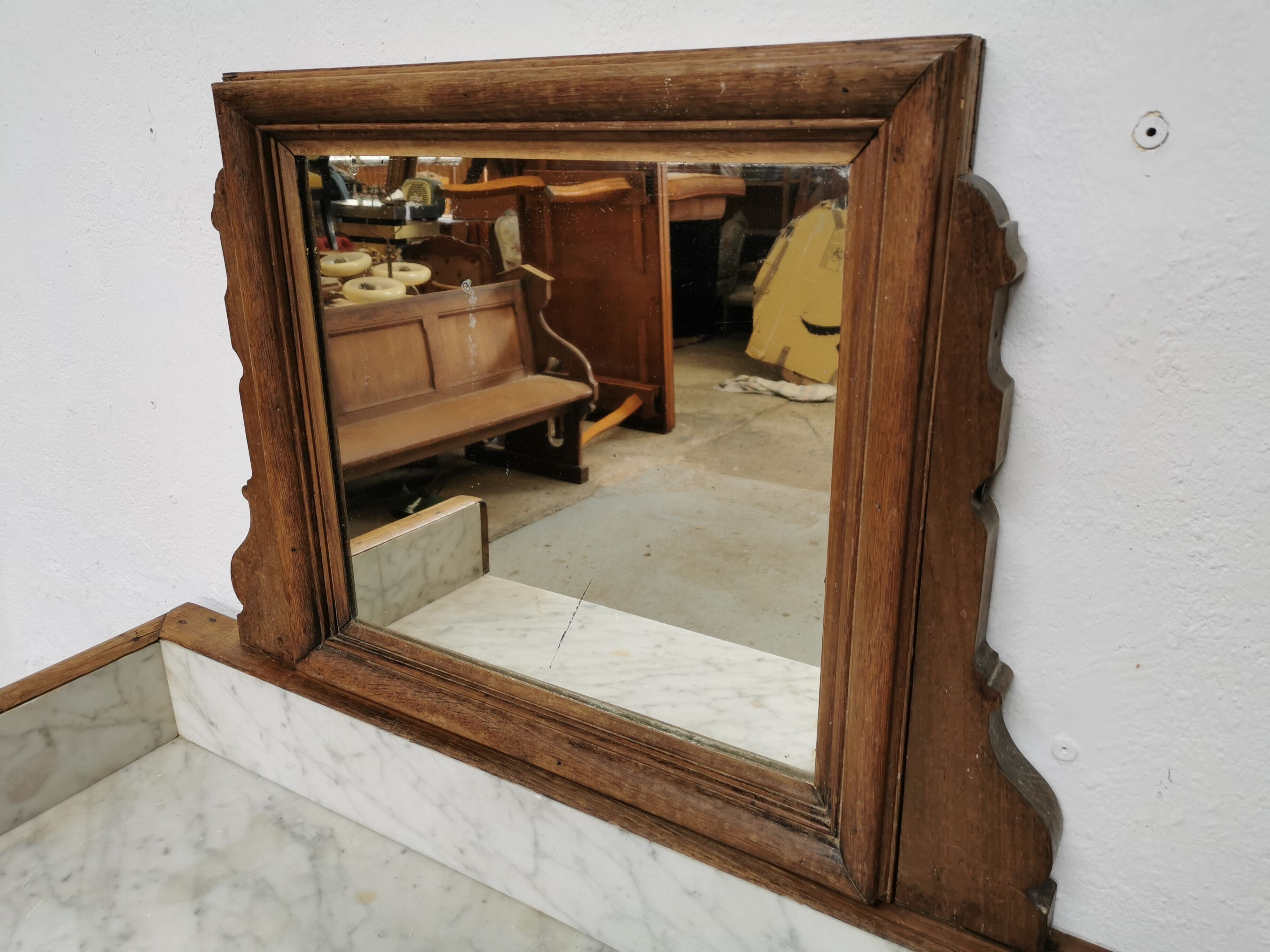 Commode coiffeuse 1900 en chêne et marbre