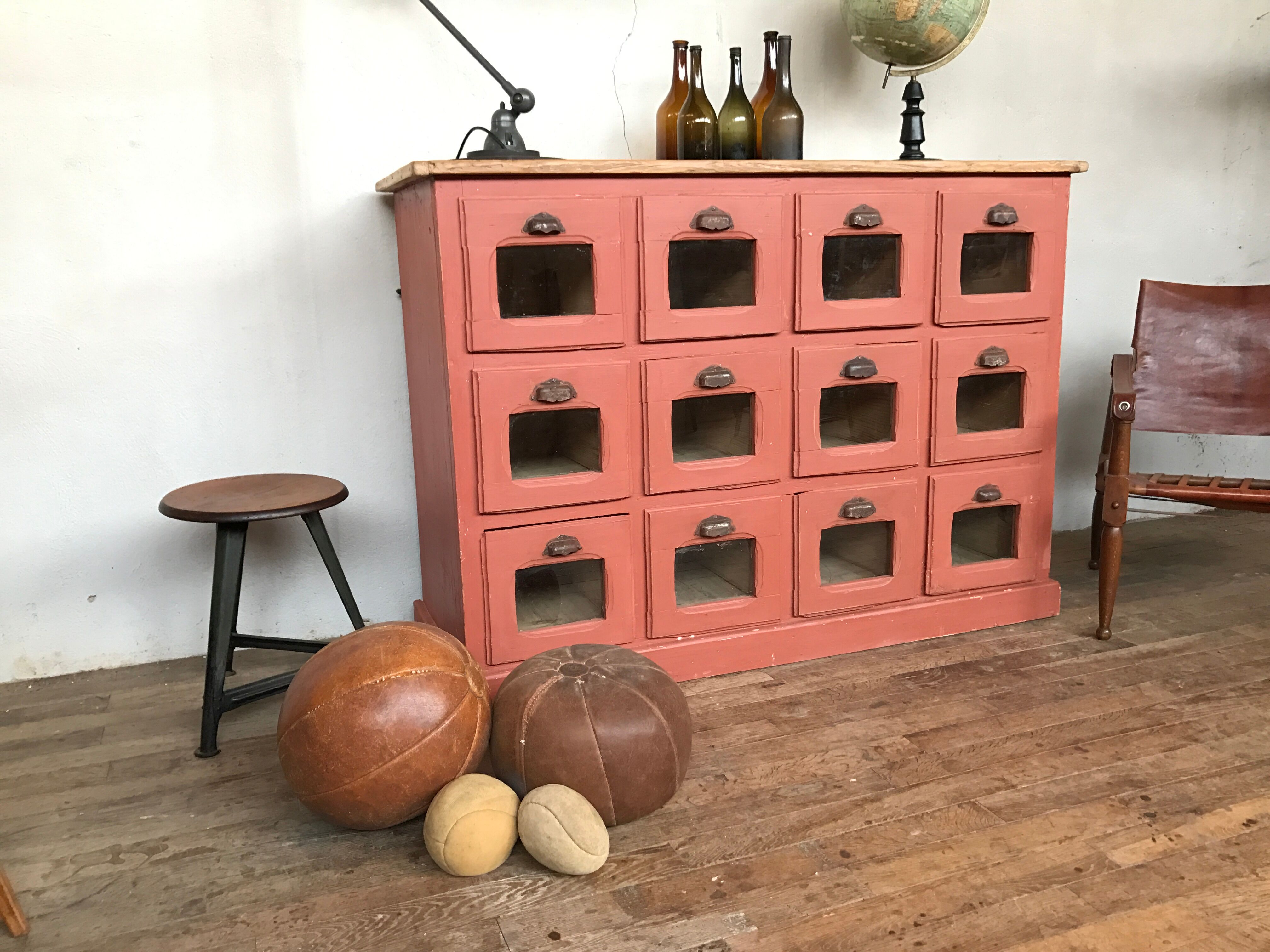 Former craft furniture with seed grocery drawers early 20th patinated