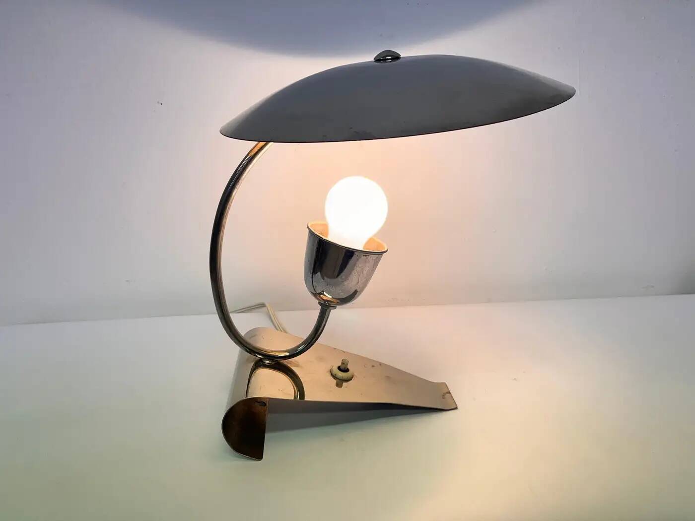 Rare Art Deco Functionalism Chrome Table Lamp, Czechoslovakia, 1930s