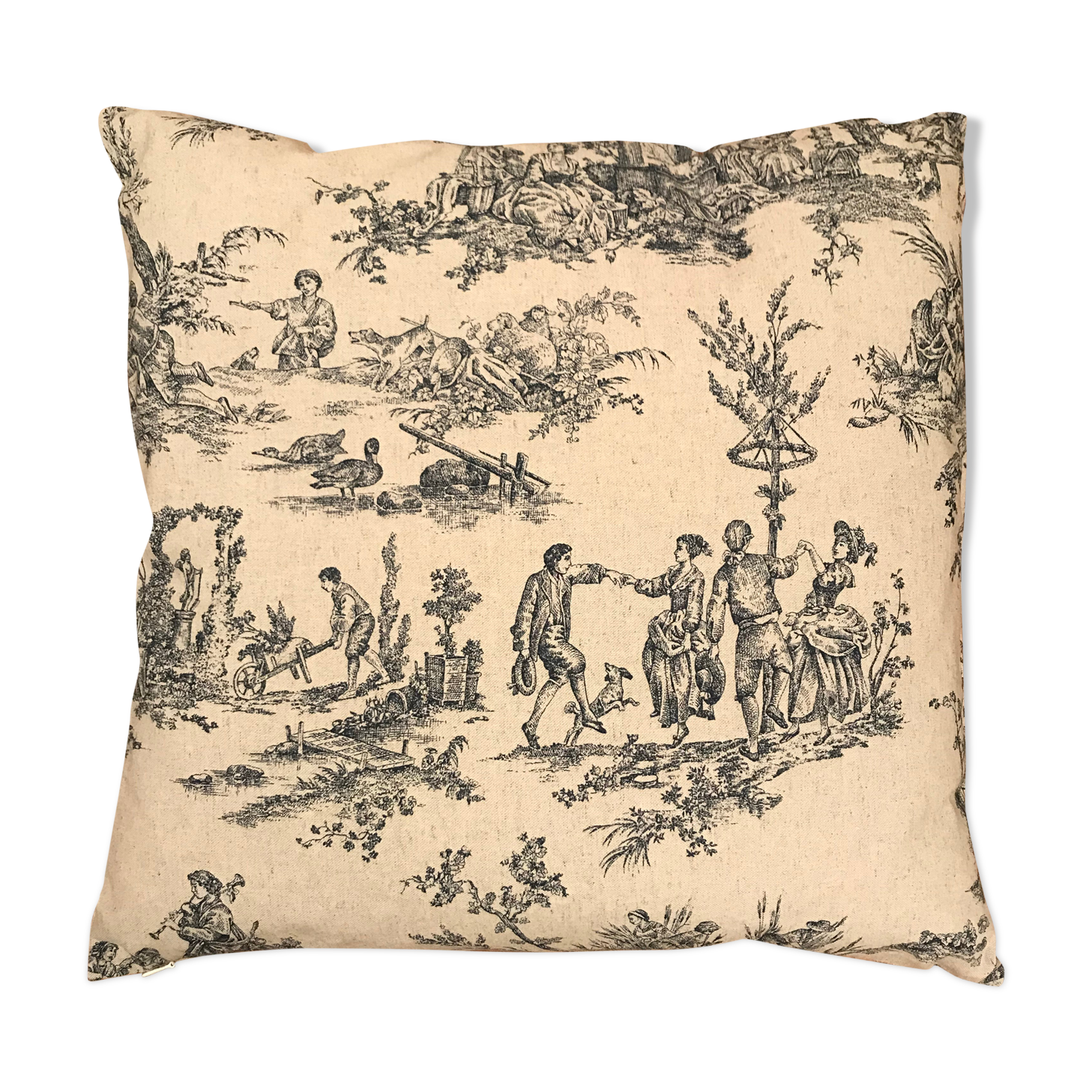 Blue jouy canvas square cushion