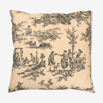 Blue jouy canvas square cushion