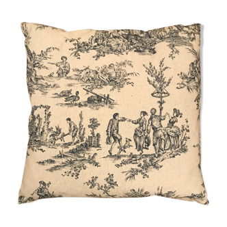 Blue jouy canvas square cushion