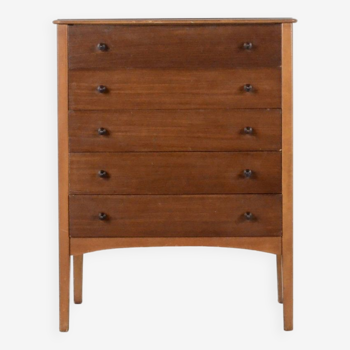 Midcentury Walnut Chest Of Drawers / Tallboy By W&T Lock Of Bath. Vintage Modern / Danish Style.